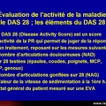 Polyarthrite rhumatoïde, PR - Évaluation de l’activité de la PR : le DAS (Disease Activity Score) : les valeurs seuils du DAS